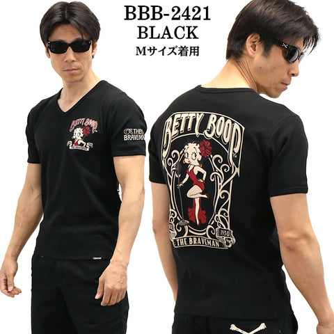 THE BRAVEMAN×BETTY BOOP ブレイブマン ベティーブープ コラボ テレコ Vネック 半袖Tシャツ bbb-2421