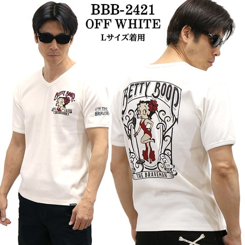 THE BRAVEMAN×BETTY BOOP ブレイブマン ベティーブープ コラボ テレコ Vネック 半袖Tシャツ bbb-2421