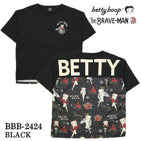 THE BRAVEMAN×BETTY BOOP ベティーブープ BIGシルエット 布切替 天竺半袖Tシャツ bbb-2424
