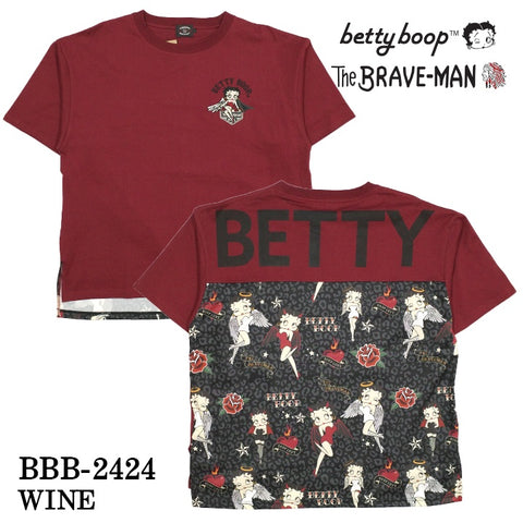 THE BRAVEMAN×BETTY BOOP ベティーブープ BIGシルエット 布切替 天竺半袖Tシャツ bbb-2424