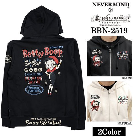 BETTY BOOP NEVERMIND HOODIE SWEATSHIRT F/Z PARKA ベティーブープ ネバーマインド 裏毛 パーカー bbn-2519
