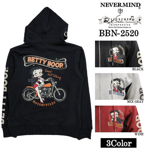BETTY BOOP NEVERMIND HOODIE SWEATSHIRT F/Z PARKA ベティーブープ ネバーマインド 裏毛 パーカー bbn-2520