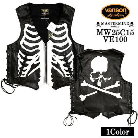 MASTERMIND WORLD VANSON LEATHER BONES VEST マスターマインド ワールド バンソン コラボ レザー ボーン ベスト mw25c15-ve100
