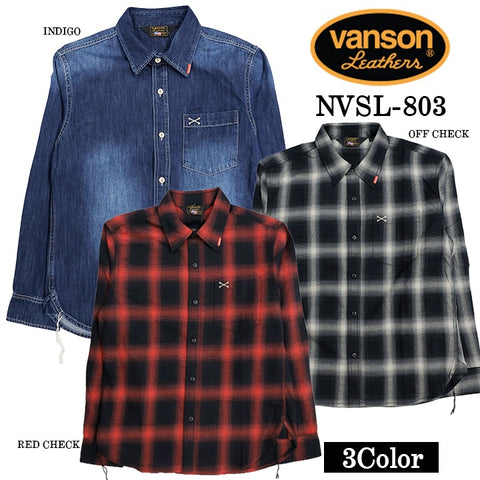 VANSON L/S SHIRT バンソン 長袖シャツ ワンポイント シャツ nvsl-803-nc3