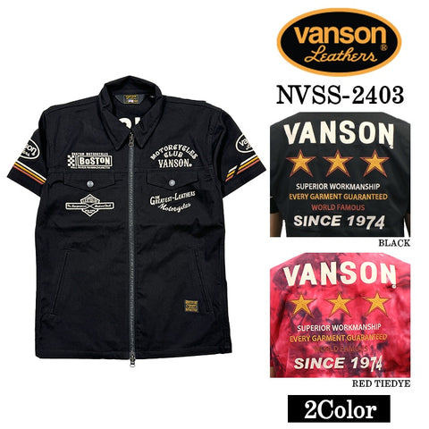 VANSON バンソン ツイル ZIP 半袖シャツ nvss-2403