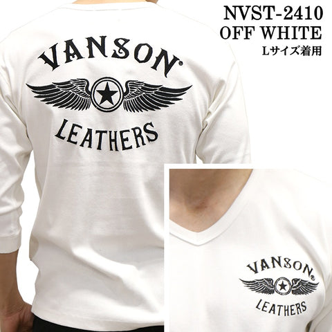 VANSON バンソン テレコ Vネック 6分袖Tシャツ nvst-2410