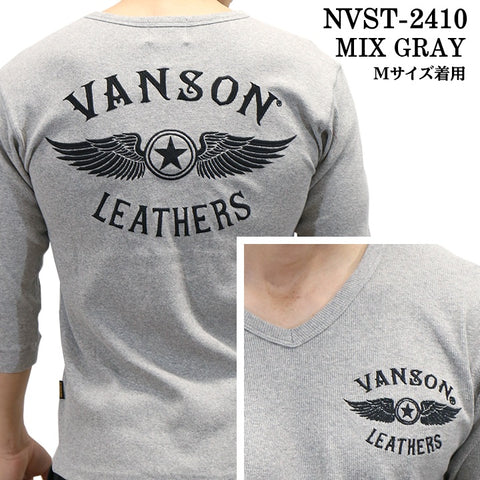 VANSON バンソン テレコ Vネック 6分袖Tシャツ nvst-2410