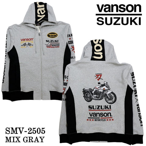 SUZUKI VANSON SWEATSHIRT F/Z PARKA HOODIE スズキ バンソン コラボ 裏毛 スウェット プルパーカー smv-2505