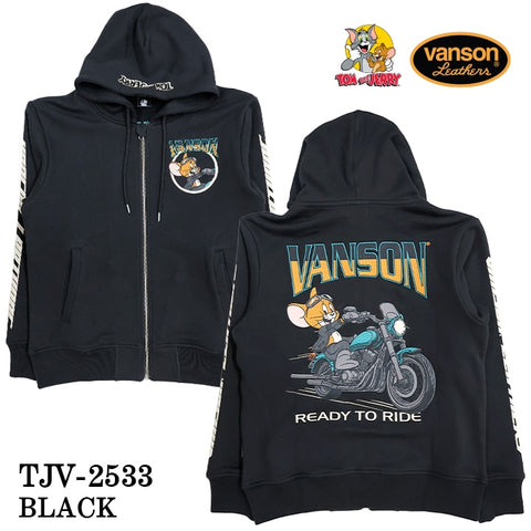 VANSON×TOM&JERRY SWEATSHIRT PARKA HOODIE バンソン トムとジェリー コラボ 裏毛 F/Zパーカー tjv-2533