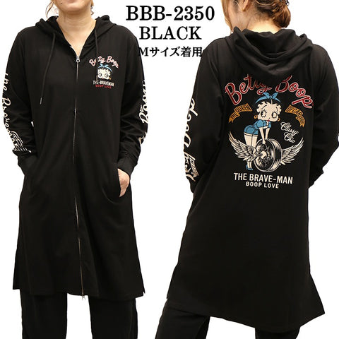 THE BRAVEMAN×BETTY BOOP ベティーブープ 天竺 フルZIP ロングパーカー bbb-2350