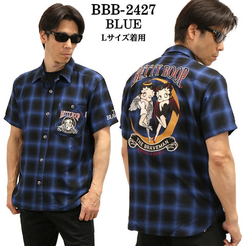 THE BRAVEMAN×BETTY BOOP ベティ・ブープ チェック 半袖シャツ bbb-2427