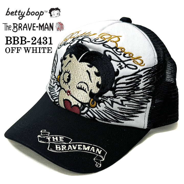 【未着用】BettyBoop ベティちゃん 本革キャップ THE BRAVEMAN×BETTY BOOP ベティ・ブープ ツイルメッシュ