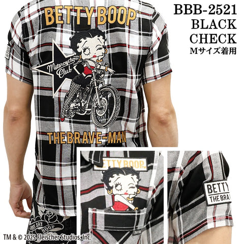 THE BRAVEMAN×BETTY BOOP ベティーブープ デニム 半袖 チェックシャツ bbb-2521