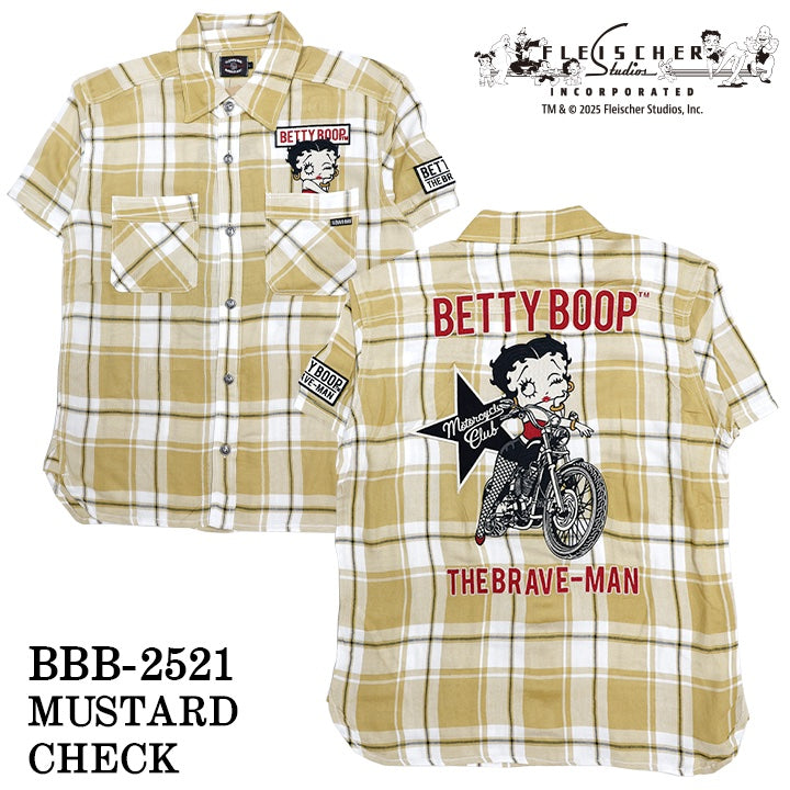THE BRAVEMAN×BETTY BOOP ベティーブープ デニム 半袖 チェックシャツ bbb-2521