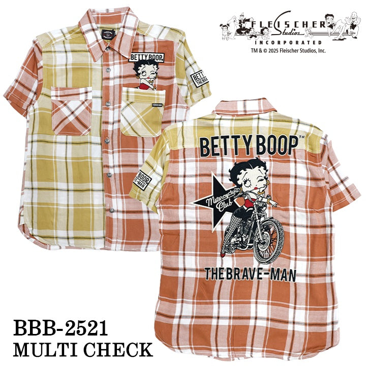 THE BRAVEMAN×BETTY BOOP ベティーブープ デニム 半袖 チェックシャツ bbb-2521