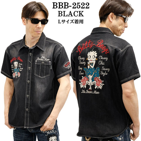 THE BRAVEMAN×BETTY BOOP ベティーブープ デニム 半袖 シャツ bbb-2522