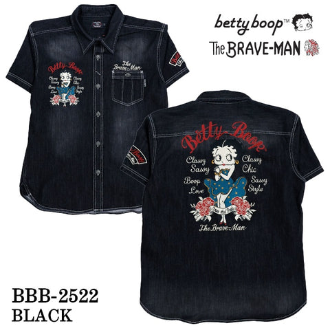 THE BRAVEMAN×BETTY BOOP ベティーブープ デニム 半袖 シャツ bbb-2522