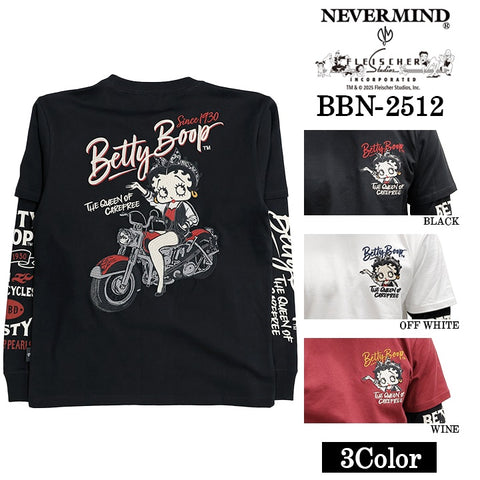 BETTY BOOP NEVERMIND TEE L/S T-SHIRT FAKE SLEEVE ベティーブープ ネバーマインド 天竺 フェイク袖 ロンTEE 長袖 Tシャツ bbn-2512