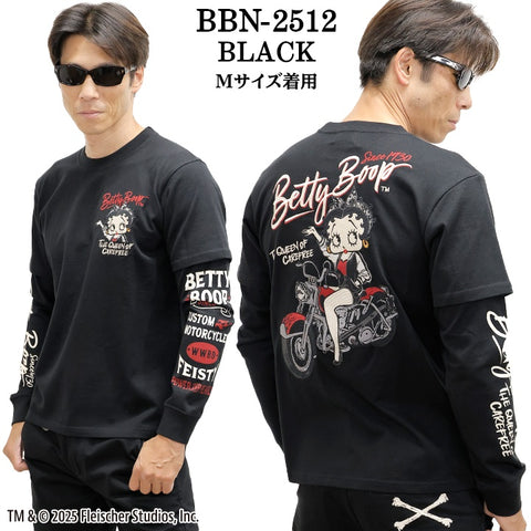 BETTY BOOP NEVERMIND TEE L/S T-SHIRT FAKE SLEEVE ベティーブープ ネバーマインド 天竺 フェイク袖 ロンTEE 長袖 Tシャツ bbn-2512