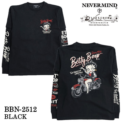 BETTY BOOP NEVERMIND TEE L/S T-SHIRT FAKE SLEEVE ベティーブープ ネバーマインド 天竺 フェイク袖 ロンTEE 長袖 Tシャツ bbn-2512