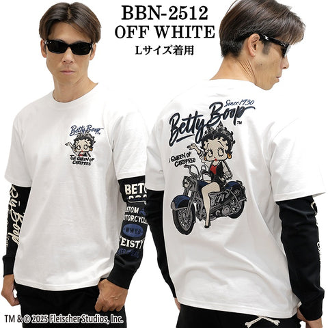 BETTY BOOP NEVERMIND TEE L/S T-SHIRT FAKE SLEEVE ベティーブープ ネバーマインド 天竺 フェイク袖 ロンTEE 長袖 Tシャツ bbn-2512