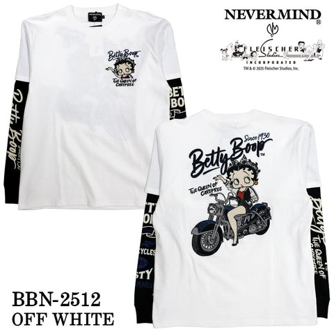 BETTY BOOP NEVERMIND TEE L/S T-SHIRT FAKE SLEEVE ベティーブープ ネバーマインド 天竺 フェイク袖 ロンTEE 長袖 Tシャツ bbn-2512