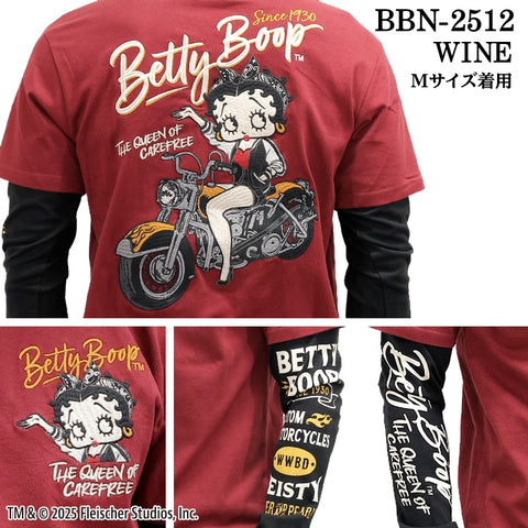 BETTY BOOP NEVERMIND TEE L/S T-SHIRT FAKE SLEEVE ベティーブープ ネバーマインド 天竺 フェイク袖 ロンTEE 長袖 Tシャツ bbn-2512