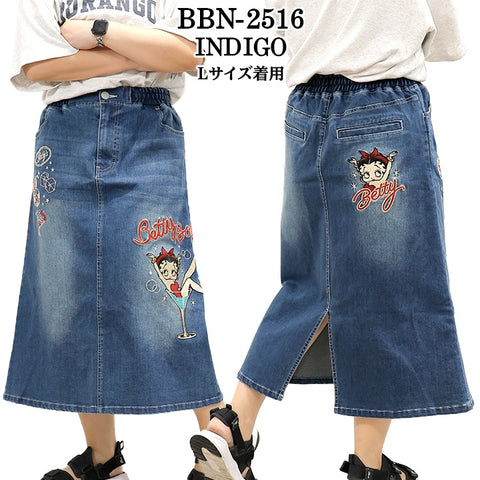 BETTY BOOP×NEVERMIND LONG DENIM SKIRT ベティ・ブープ ネバーマインド ストレッチ デニムスカート bbn-2516