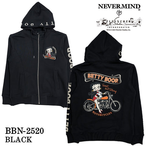 BETTY BOOP NEVERMIND HOODIE SWEATSHIRT F/Z PARKA ベティーブープ ネバーマインド 裏毛 パーカー bbn-2520