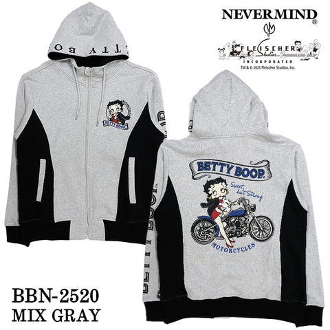 BETTY BOOP NEVERMIND HOODIE SWEATSHIRT F/Z PARKA ベティーブープ ネバーマインド 裏毛 パーカー bbn-2520