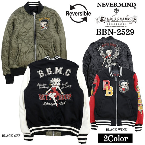 BETTY BOOP NEVERMIND REVERSIBLE STADIUM JACKET ベティーブープ ネバーマインド 中綿 リバーシブル スタジャン bbn-2529