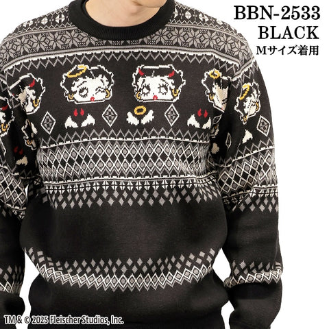 BETTY BOOP NEVERMIND JACQUARD KNIT PULLOVER SWEATER ベティー ネバーマインド コラボ ジャカード ニット プルオーバー セーター bbn-2533