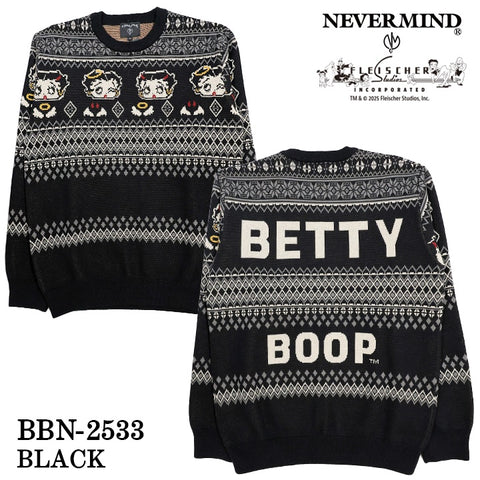 BETTY BOOP NEVERMIND JACQUARD KNIT PULLOVER SWEATER ベティー ネバーマインド コラボ ジャカード ニット プルオーバー セーター bbn-2533