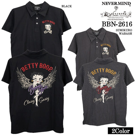 BETTY BOOP NEVERMIND S/S POLO SHIRT ベティーブープ ネバーマインド コラボ 天竺 半袖 ポロシャツ bbn-2616