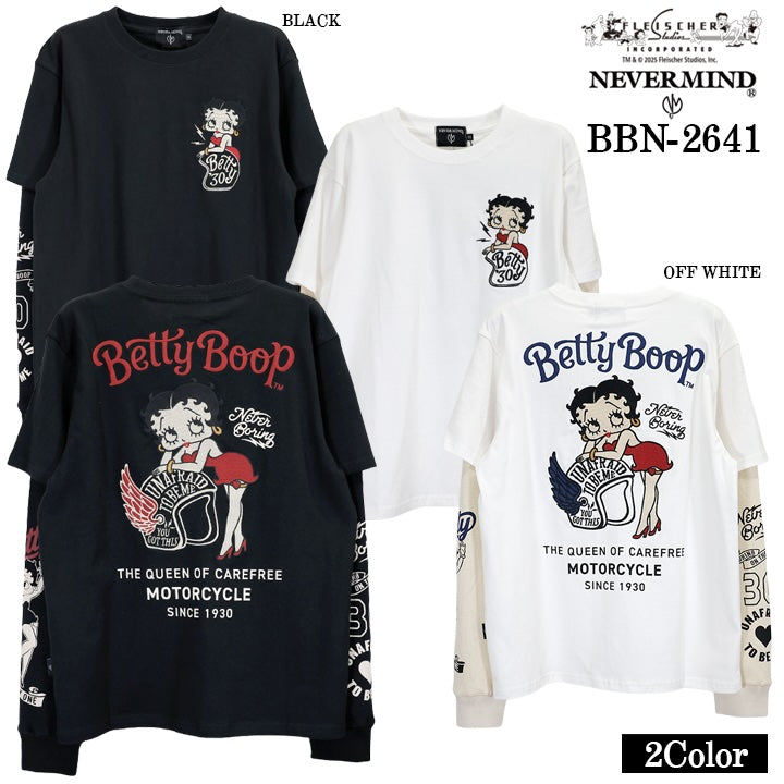 BETTY BOOP NEVERMIND FAKE SLEEVE TEE L/S T-SHIRT ベティーブープ ネバーマインド コラボ 天竺 フェイク袖 ロンTEE 長袖 Tシャツ bbn-2641