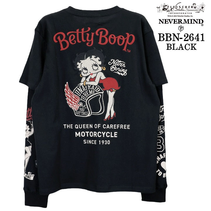 BETTY BOOP NEVERMIND FAKE SLEEVE TEE L/S T-SHIRT ベティーブープ ネバーマインド コラボ 天竺 フェイク袖 ロンTEE 長袖 Tシャツ bbn-2641