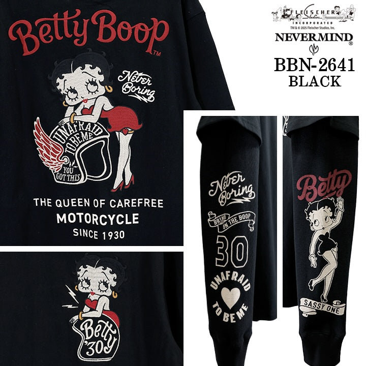 BETTY BOOP NEVERMIND FAKE SLEEVE TEE L/S T-SHIRT ベティーブープ ネバーマインド コラボ 天竺 フェイク袖 ロンTEE 長袖 Tシャツ bbn-2641