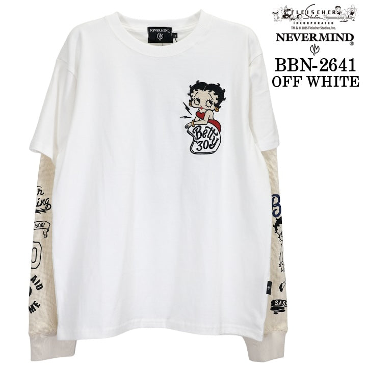 BETTY BOOP NEVERMIND FAKE SLEEVE TEE L/S T-SHIRT ベティーブープ ネバーマインド コラボ 天竺 フェイク袖 ロンTEE 長袖 Tシャツ bbn-2641