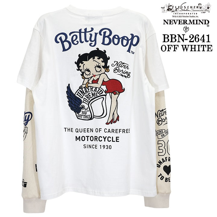 BETTY BOOP NEVERMIND FAKE SLEEVE TEE L/S T-SHIRT ベティーブープ ネバーマインド コラボ 天竺 フェイク袖 ロンTEE 長袖 Tシャツ bbn-2641