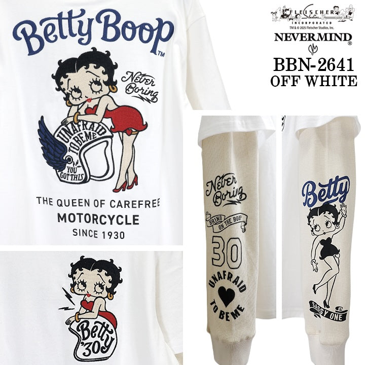 BETTY BOOP NEVERMIND FAKE SLEEVE TEE L/S T-SHIRT ベティーブープ ネバーマインド コラボ 天竺 フェイク袖 ロンTEE 長袖 Tシャツ bbn-2641