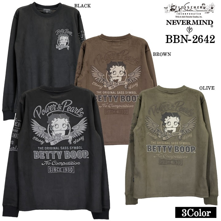 BETTY BOOP NEVERMIND L/S FAKE SUEDE PULLOVER TEE ベティーブープ ネバーマインド コラボ 長袖 フェイク スウェード プルオーバー bbn-2642