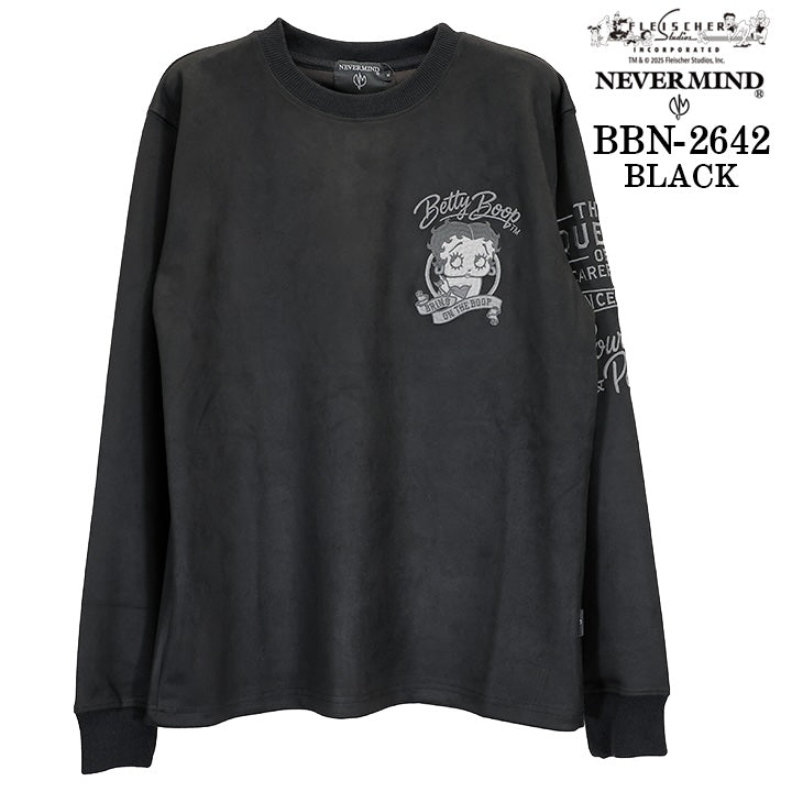 BETTY BOOP NEVERMIND L/S FAKE SUEDE PULLOVER TEE ベティーブープ ネバーマインド コラボ 長袖 フェイク スウェード プルオーバー bbn-2642