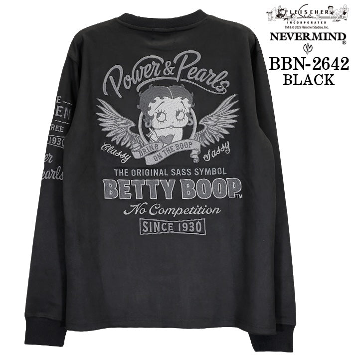 BETTY BOOP NEVERMIND L/S FAKE SUEDE PULLOVER TEE ベティーブープ ネバーマインド コラボ 長袖 フェイク スウェード プルオーバー bbn-2642