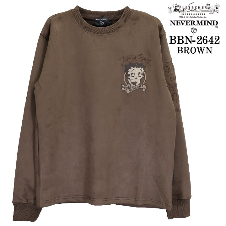 BETTY BOOP NEVERMIND L/S FAKE SUEDE PULLOVER TEE ベティーブープ ネバーマインド コラボ 長袖 フェイク スウェード プルオーバー bbn-2642