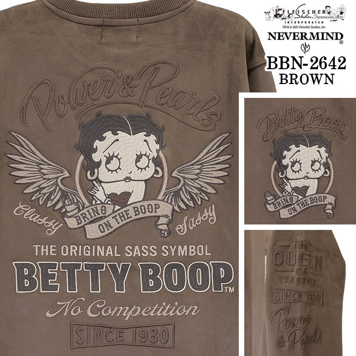 BETTY BOOP NEVERMIND L/S FAKE SUEDE PULLOVER TEE ベティーブープ ネバーマインド コラボ 長袖 フェイク スウェード プルオーバー bbn-2642