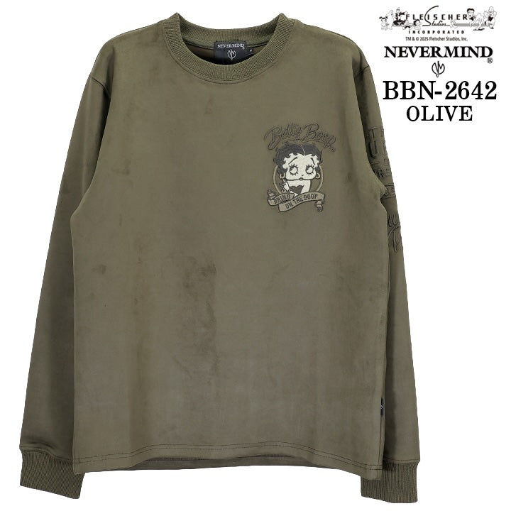 BETTY BOOP NEVERMIND L/S FAKE SUEDE PULLOVER TEE ベティーブープ ネバーマインド コラボ 長袖 フェイク スウェード プルオーバー bbn-2642