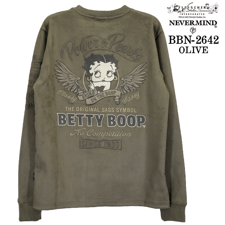 BETTY BOOP NEVERMIND L/S FAKE SUEDE PULLOVER TEE ベティーブープ ネバーマインド コラボ 長袖 フェイク スウェード プルオーバー bbn-2642