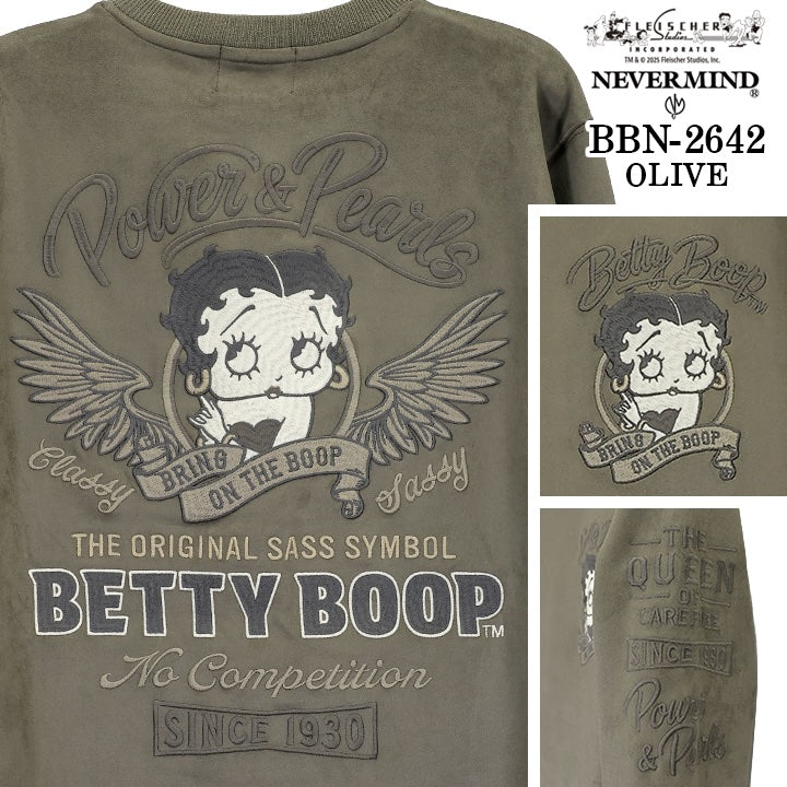 BETTY BOOP NEVERMIND L/S FAKE SUEDE PULLOVER TEE ベティーブープ ネバーマインド コラボ 長袖 フェイク スウェード プルオーバー bbn-2642