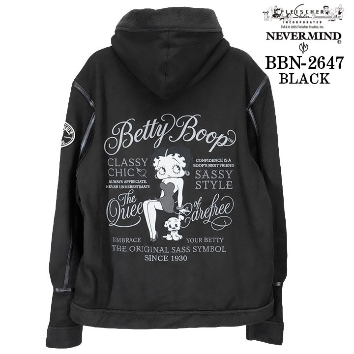 BETTY BOOP NEVERMIND FAKE SUEDE B-3 HOODIE FLIGHT JACKET PARKA ベティーブープ パーカー フライトジャケット bbn-2647