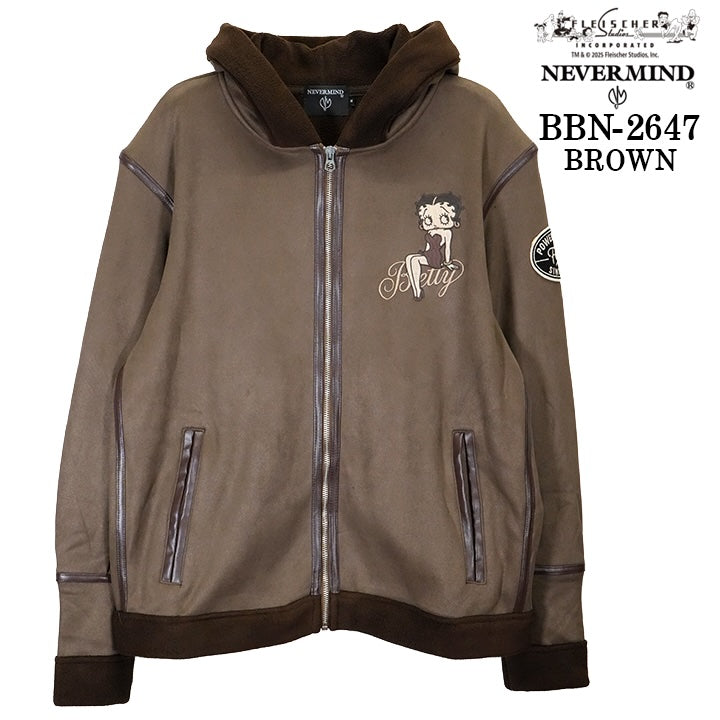 BETTY BOOP NEVERMIND FAKE SUEDE B-3 HOODIE FLIGHT JACKET PARKA ベティーブープ パーカー フライトジャケット bbn-2647